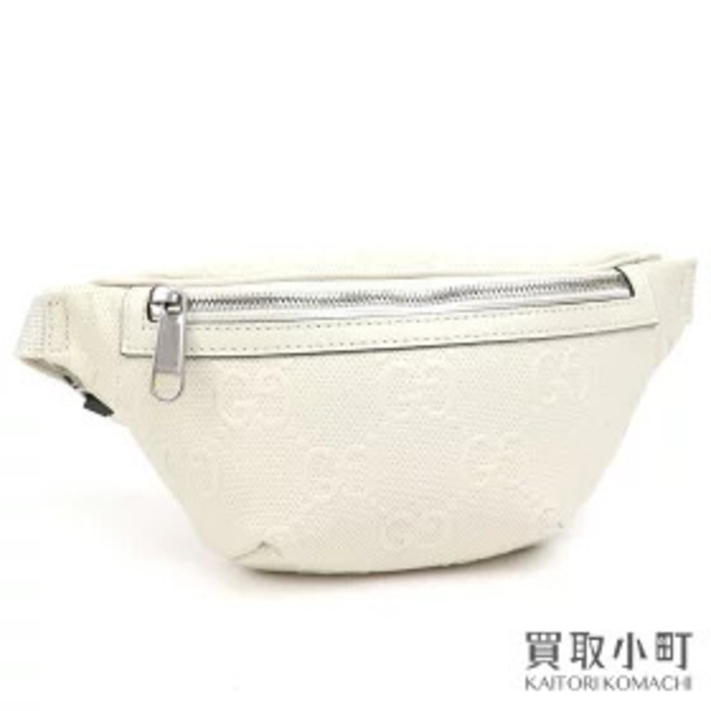 Gucci GG Embossed Belt Bag White Calfskin Crossbody Perforated Leather